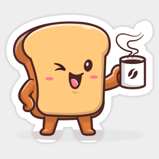 Cute Bread Drink Coffee Cartoon Vector Icon Illustration Sticker